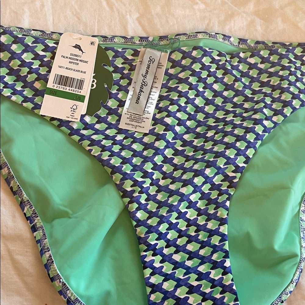 Tommy Bahama Palm Modern Mosaic Hipster Swim Bottom - Beach Glass Blue